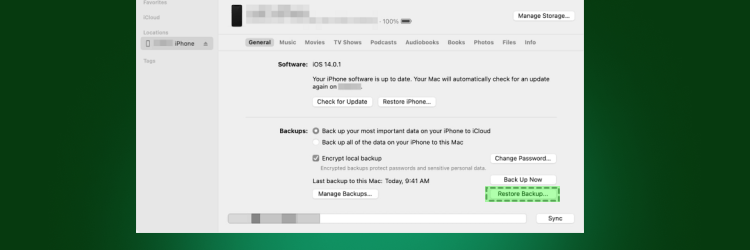 Utilice Finder o copia de seguridad de iTunes